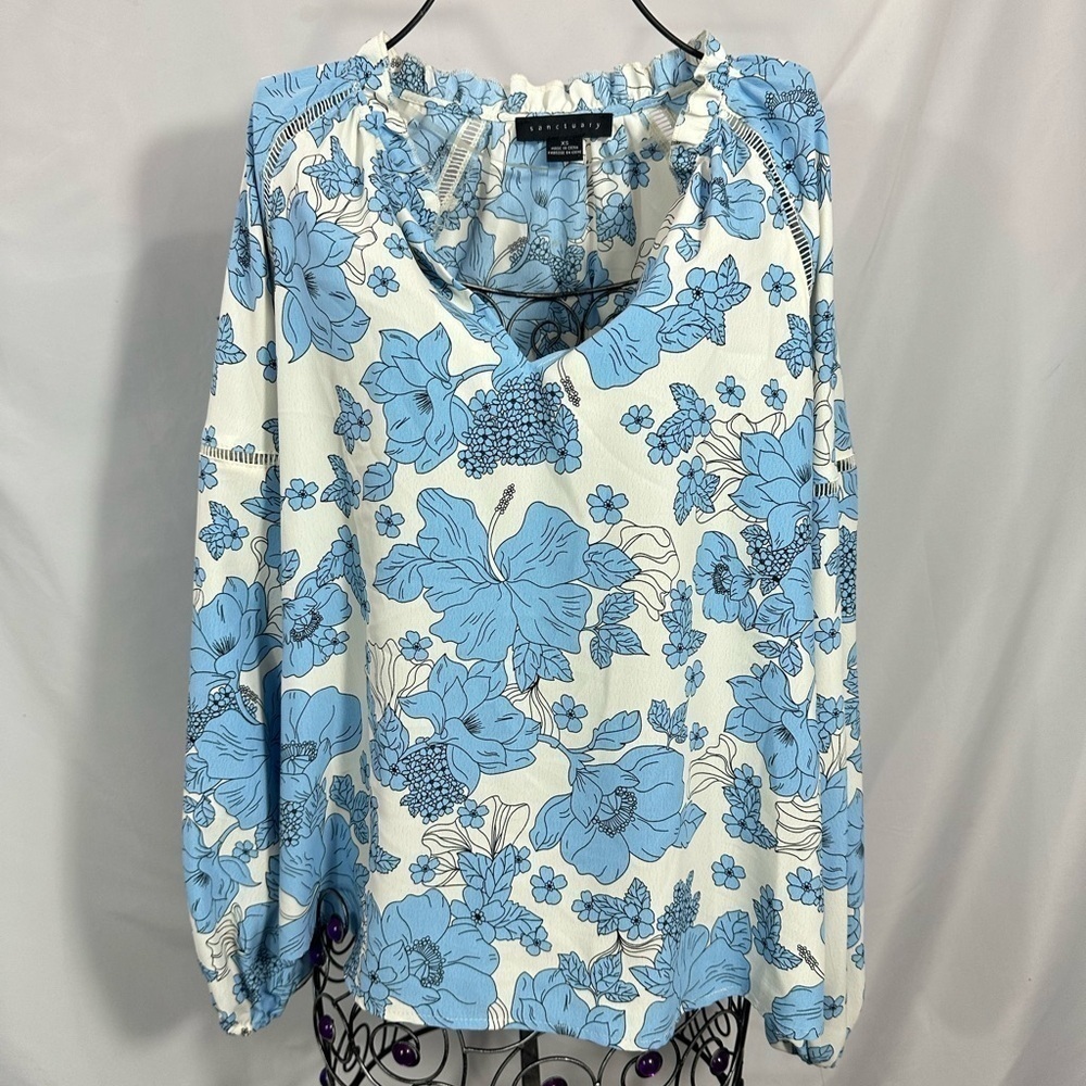 Sanctuary blue floral long sleeve blouse size XS